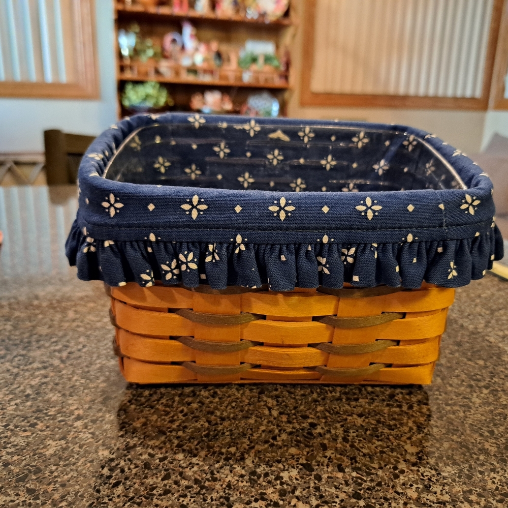 Woven Longaberger Basket with Blue Fabric Lining And Plastic Insert